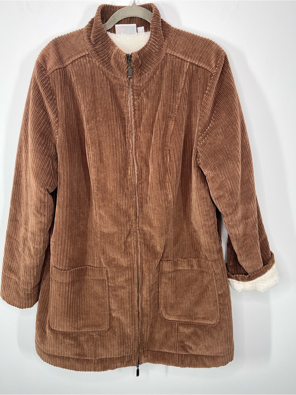 D & Co. Brown Corduroy Faux Sherpa Lined Barn Coat Large